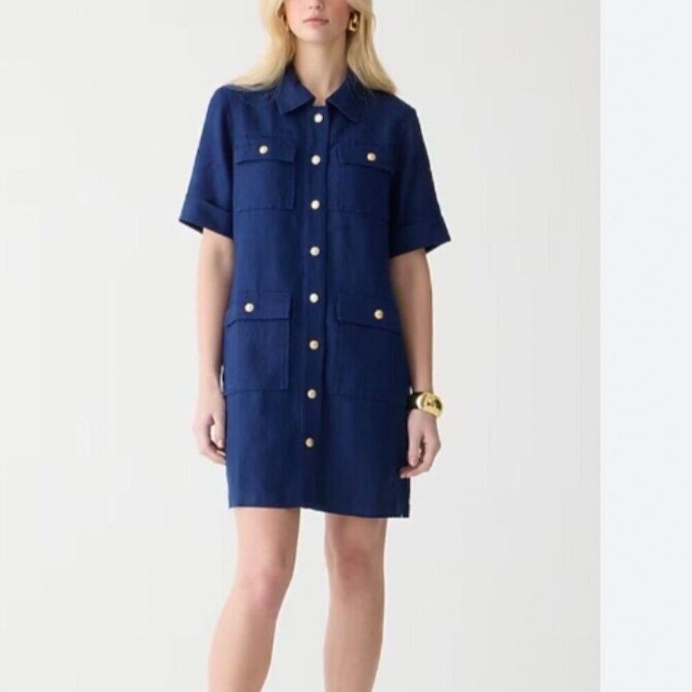 J. Crew Women's Blue Linen Shirtdress